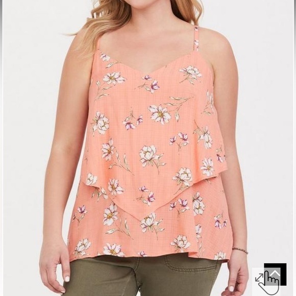 Torrid Floral Orange Sophie Textured Woven Double Layer Swing Cami Size 00 US 10 - Picture 1 of 10